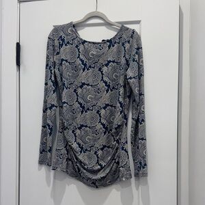 Talbots Elegant Blue and Gray Paisley Long Sleeve Top